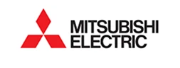 Mitsubishi Electric logo featuring three red diamond shapes forming a triangle next to the words "Mitsubishi Electric" in black text on a white background.