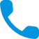 A blue telephone handset icon with the cord curving down and to the left on a transparent background.
