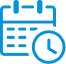 Blue calendar and clock icon indicating scheduling or date and time management.